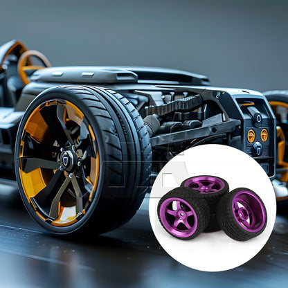 BQLZR  RC1:10 On-Road Car Plastic Drift Tire + Purple Alloy 5-Spokes Wheel Rim