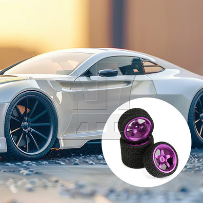 BQLZR  RC1:10 On-Road Car Plastic Drift Tire + Purple Alloy 5-Spokes Wheel Rim