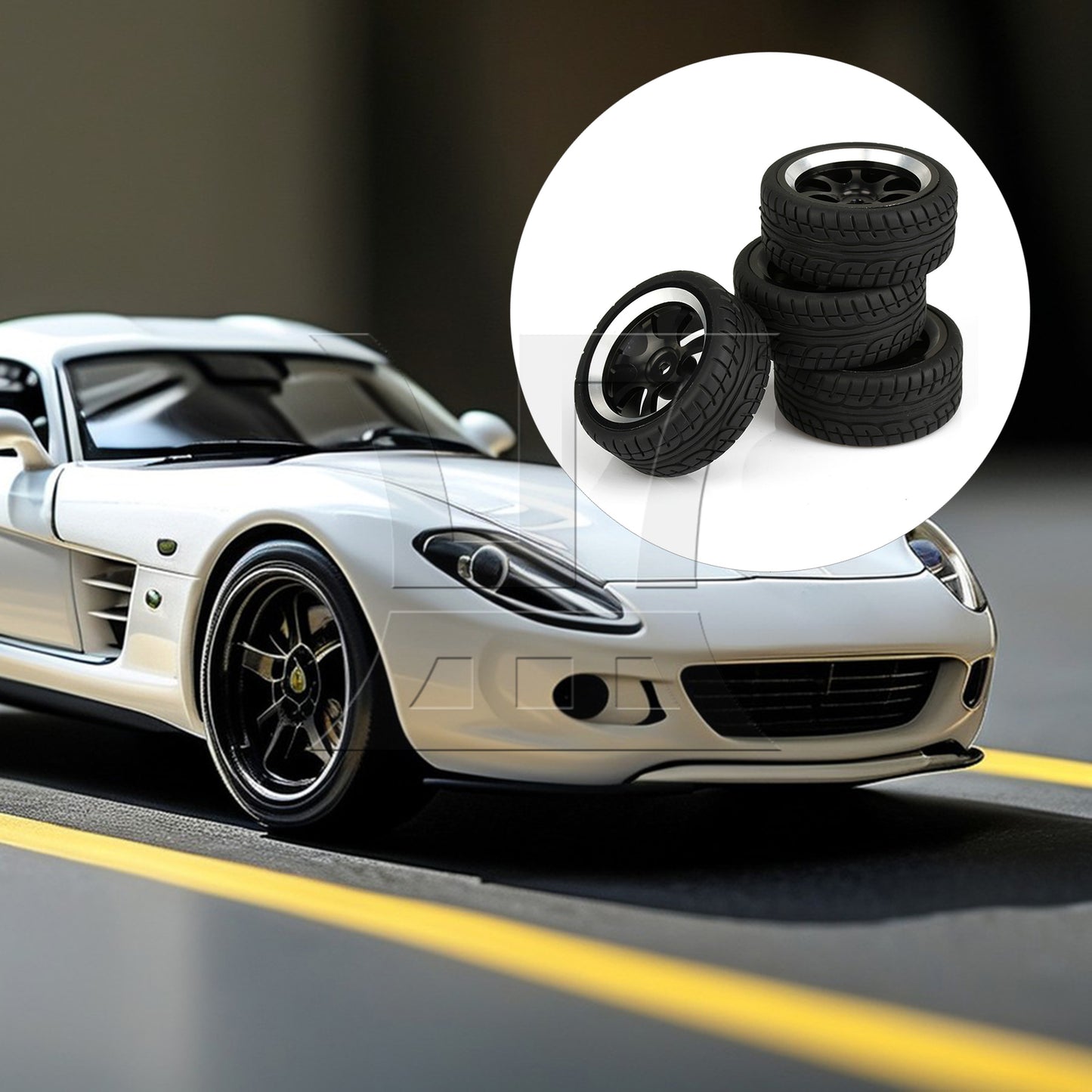 BQLZR 4 x RC 1:10 On-Road Car Plastic Drift Tire Sets & Black Alloy 7-Spoke Wheel Rim