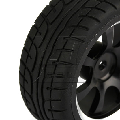 BQLZR 4 x RC 1:10 On-Road Car Plastic Drift Tire Sets & Black Alloy 7-Spoke Wheel Rim