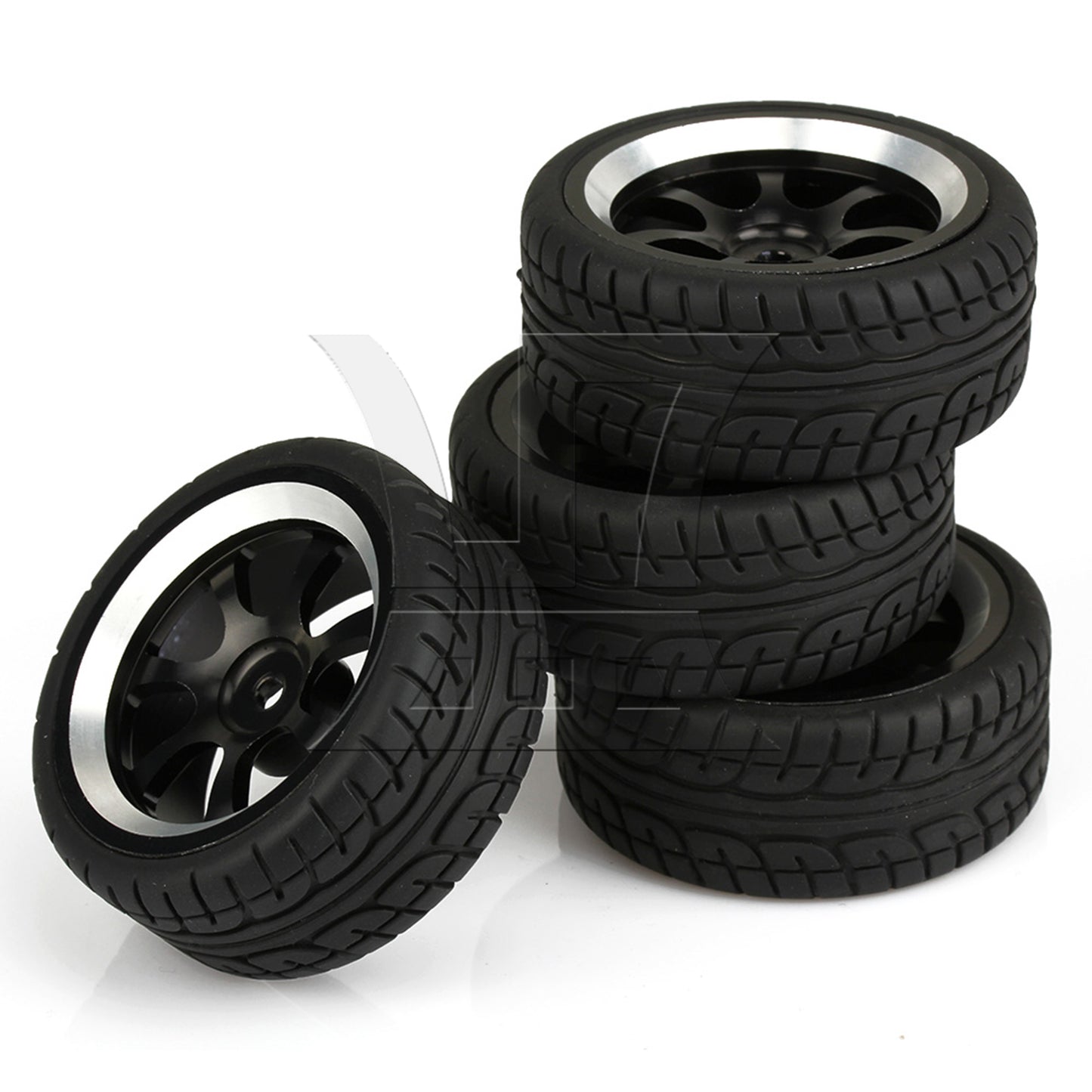BQLZR 4 x RC 1:10 On-Road Car Plastic Drift Tire Sets & Black Alloy 7-Spoke Wheel Rim