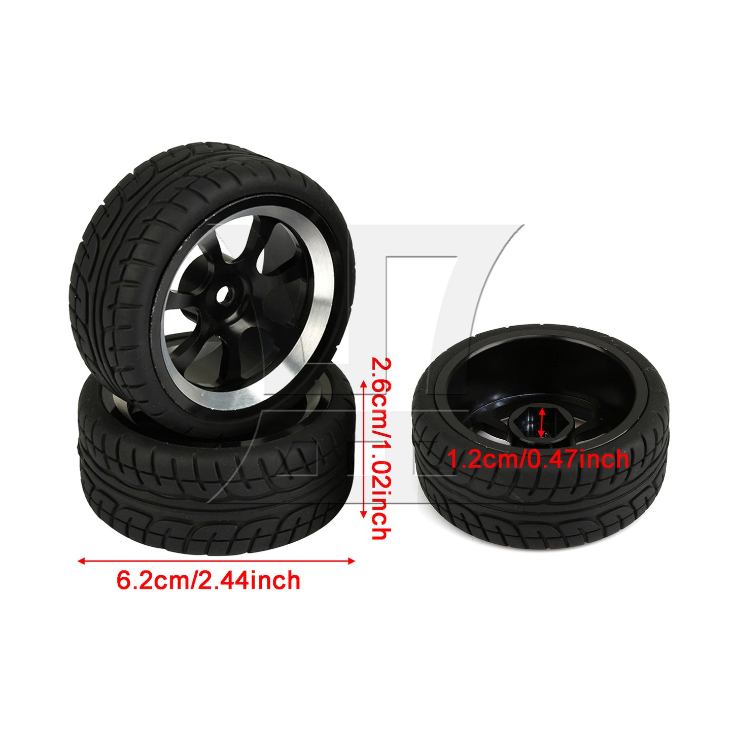 BQLZR 4 x RC 1:10 On-Road Car Plastic Drift Tire Sets & Black Alloy 7-Spoke Wheel Rim