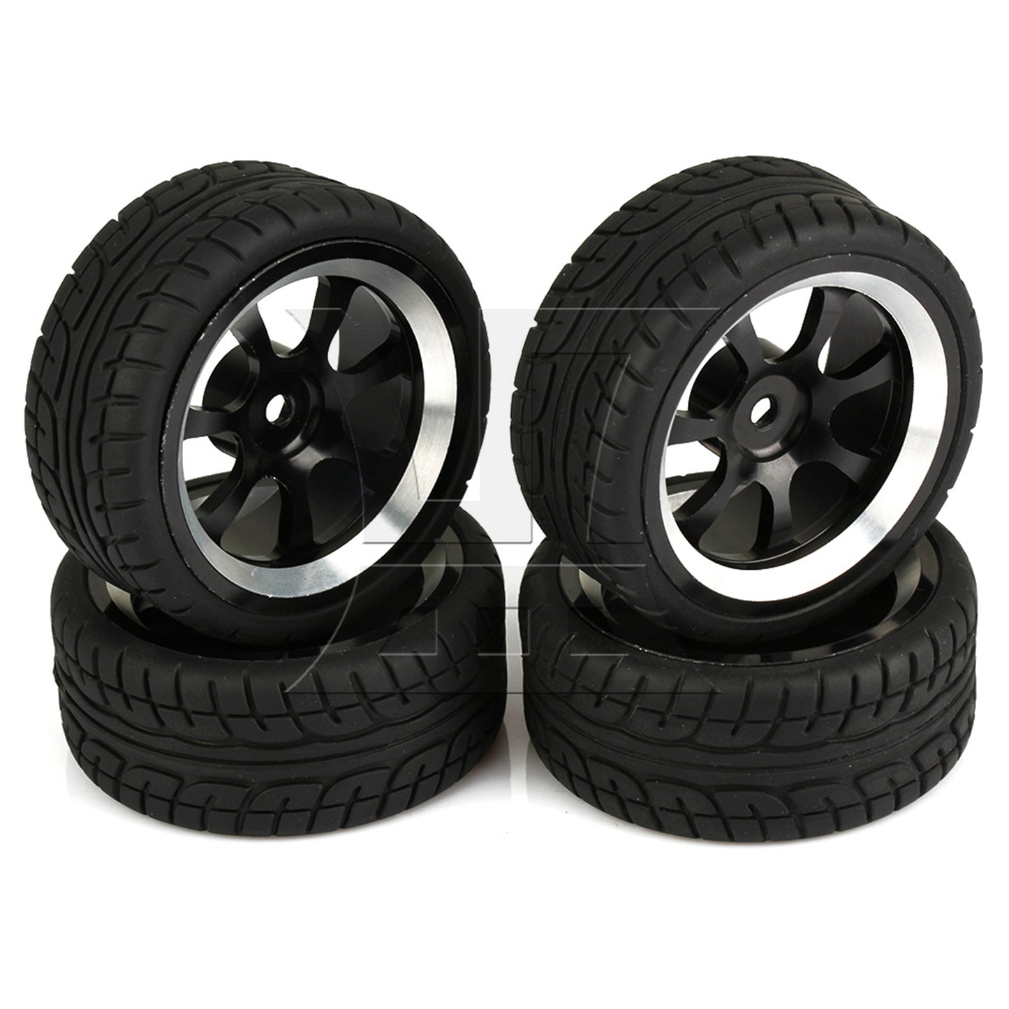 BQLZR 4 x RC 1:10 On-Road Car Plastic Drift Tire Sets & Black Alloy 7-Spoke Wheel Rim
