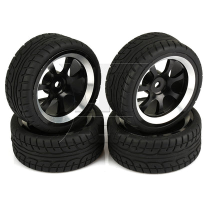 BQLZR 4 x RC 1:10 On-Road Car Plastic Drift Tire Sets & Black Alloy 7-Spoke Wheel Rim