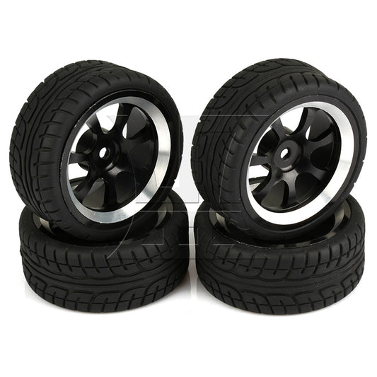 BQLZR 4 x RC 1:10 On-Road Car Plastic Drift Tire Sets & Black Alloy 7-Spoke Wheel Rim