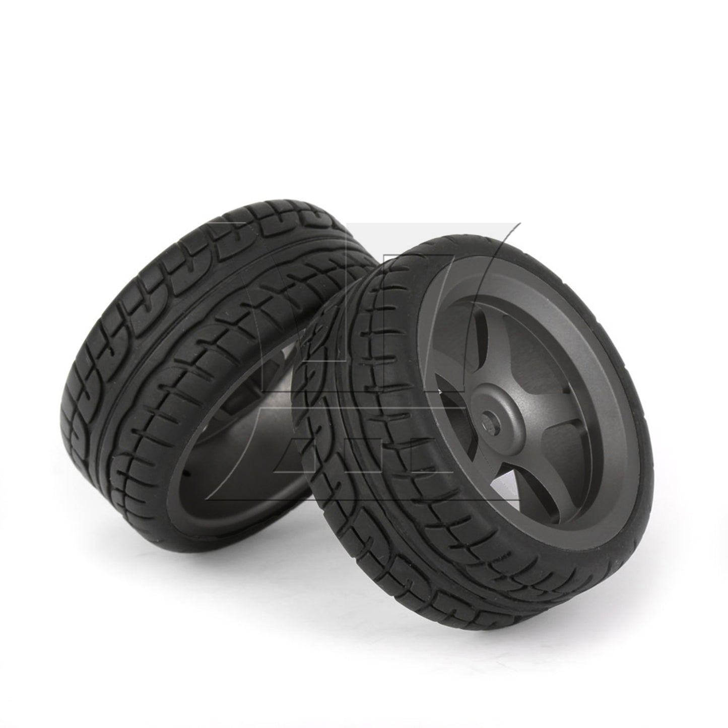 BQLZR 4 x RC1:10 On-Road Car Grey Alloy 5-Spoke Wheel Rim Fish Pattern Rubber Tyre Set