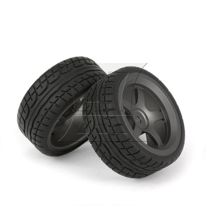 BQLZR 4 x RC1:10 On-Road Car Grey Alloy 5-Spoke Wheel Rim Fish Pattern Rubber Tyre Set
