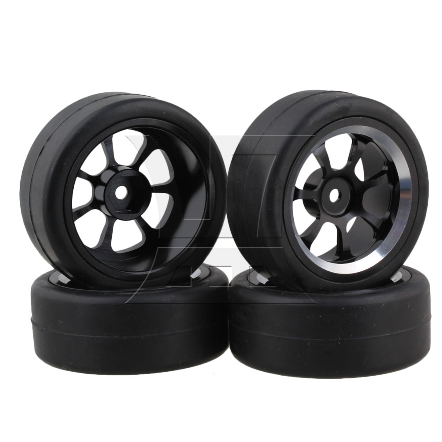 BQLZR  RC 1:10 On-Road Car Smooth Rubber Tire & White 10-Spoke Plastic Wheel Rims