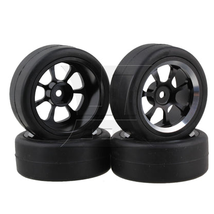 BQLZR  RC 1:10 On-Road Car Smooth Rubber Tire & White 10-Spoke Plastic Wheel Rims