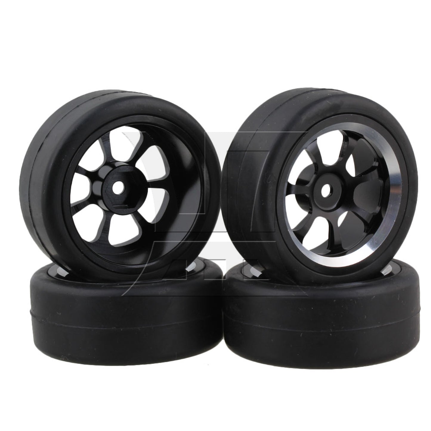 BQLZR 4 x RC 1:10 On-Road Car Plastic Drift Tire Sets & Black Alloy 7-Spoke Wheel Rim