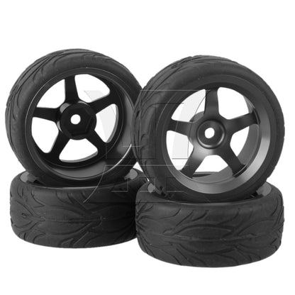 BQLZR 4 x RC1:10 On-Road Car Grey Alloy 5-Spoke Wheel Rim Fish Pattern Rubber Tyre Set