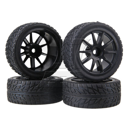BQLZR 4pcs RC 1:10 On-Road Racing Car Flame Pattern Rubber Tyre Black RC Tire