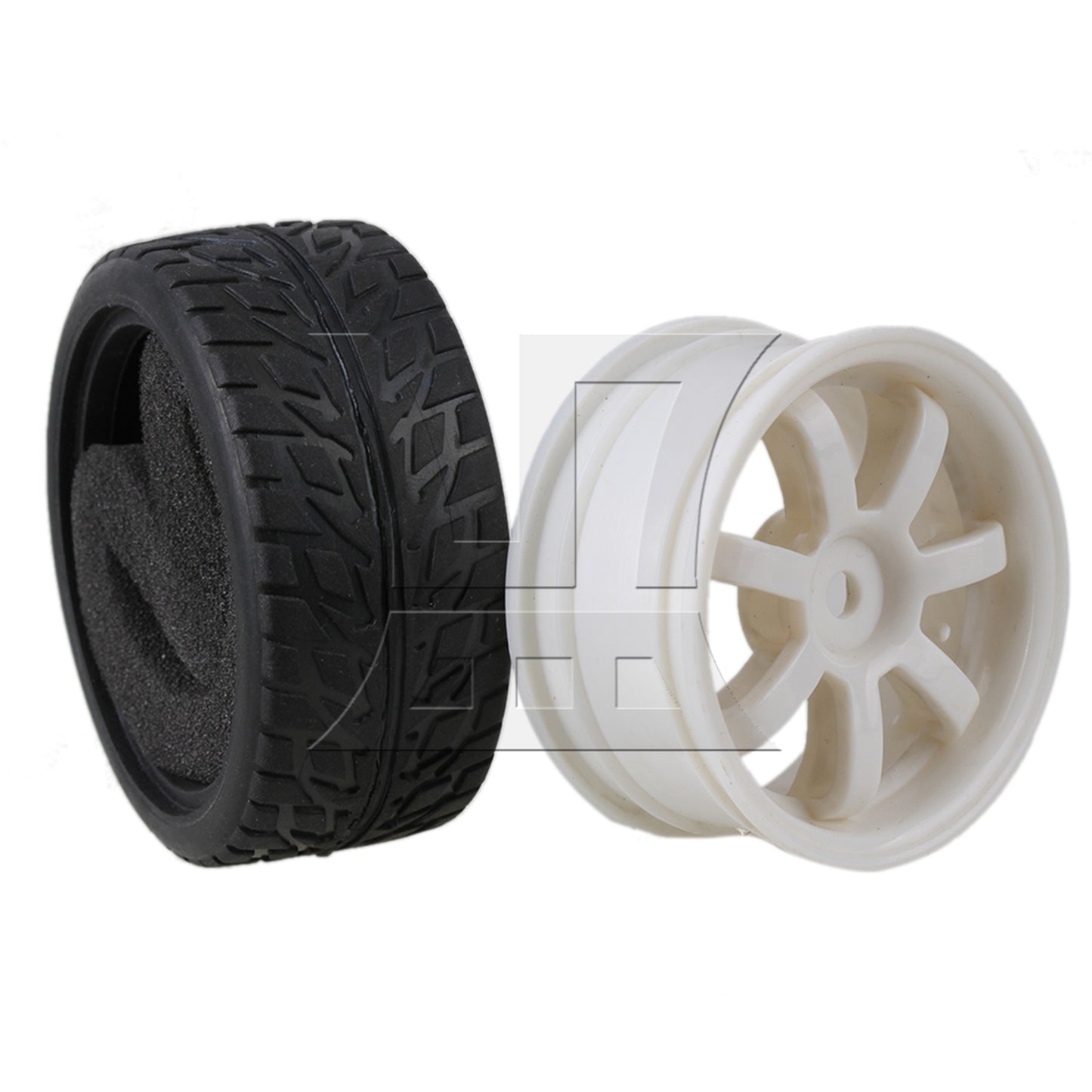 BQLZR RC1:10 On-road Car Black Rubber Tyre & White Plastic 7-Spoke Wheel Rim Pack of 4