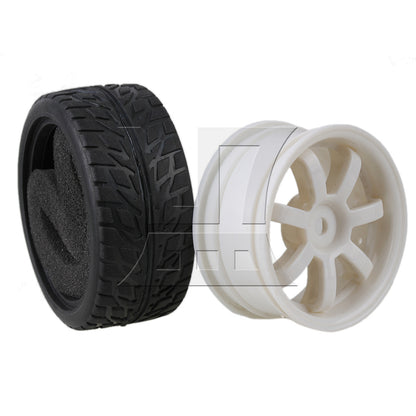 BQLZR RC1:10 On-road Car Black Rubber Tyre & White Plastic 7-Spoke Wheel Rim Pack of 4
