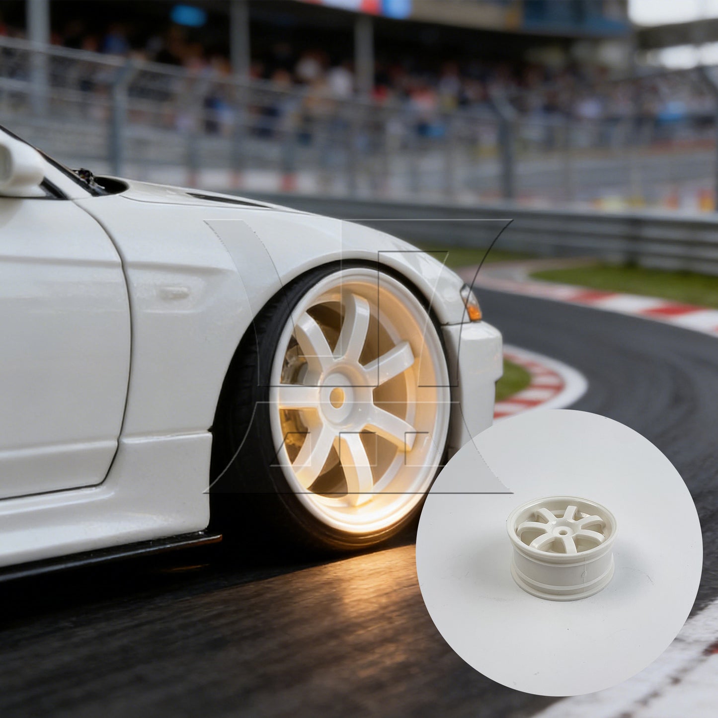 BQLZR RC1:10 On-road Car Black Rubber Tyre & White Plastic 7-Spoke Wheel Rim Pack of 4