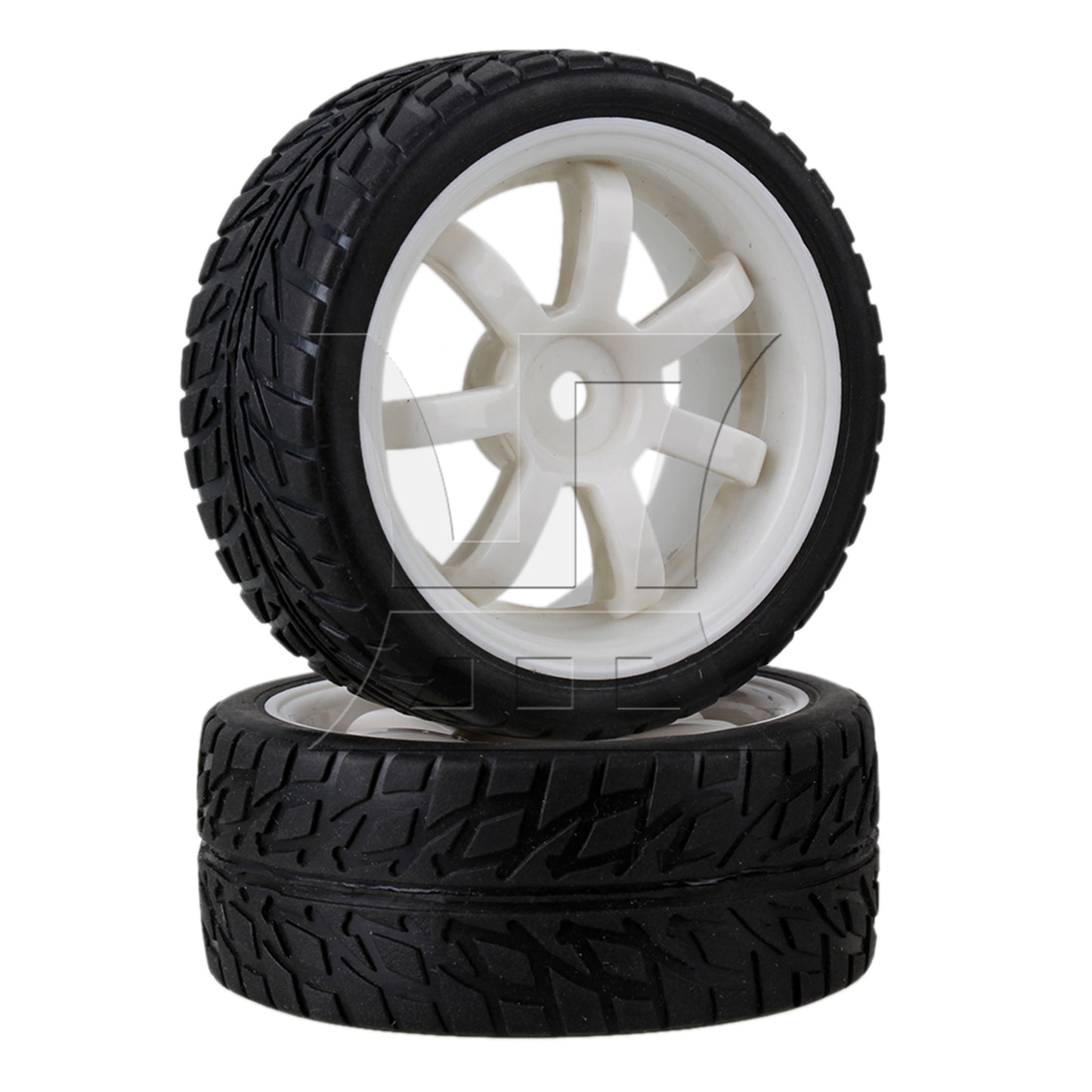 BQLZR RC1:10 On-road Car Black Rubber Tyre & White Plastic 7-Spoke Wheel Rim Pack of 4