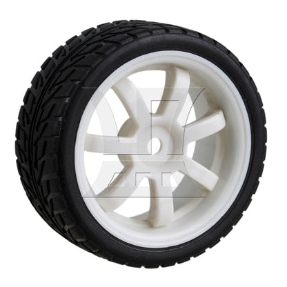 BQLZR RC1:10 On-road Car Black Rubber Tyre & White Plastic 7-Spoke Wheel Rim Pack of 4