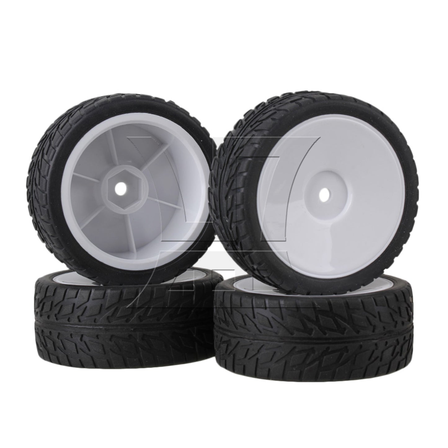 BQLZR RC1:10 On-road Fish Pattern Rubber Tires & Smooth Flat White Wheel Rims