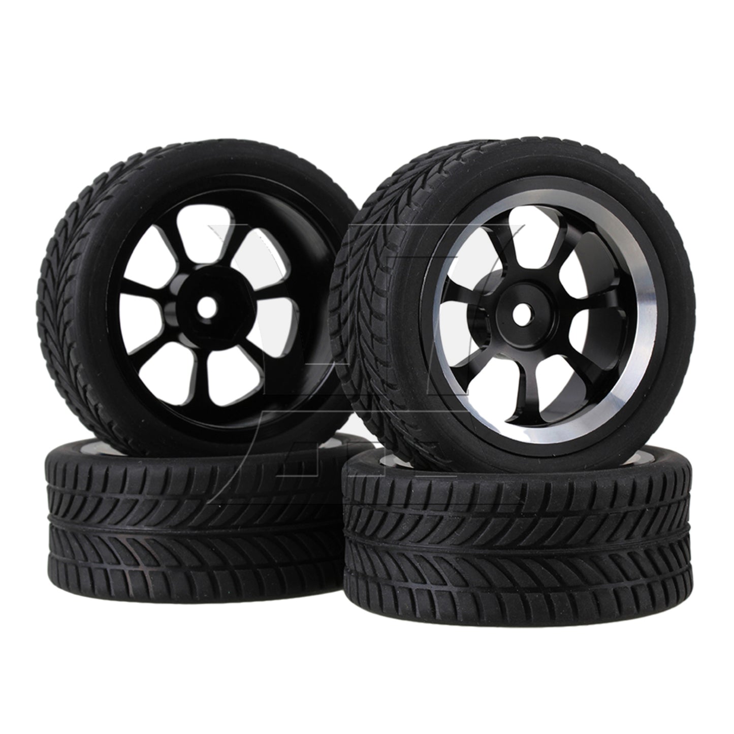 BQLZR 4 x RC 1:10 On-Road Car Plastic Drift Tire Sets & Black Alloy 7-Spoke Wheel Rim
