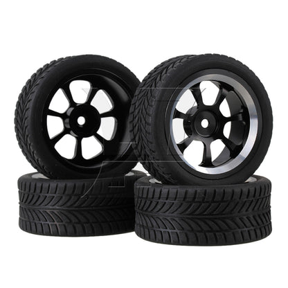 BQLZR 4 x RC 1:10 On-Road Car Plastic Drift Tire Sets & Black Alloy 7-Spoke Wheel Rim