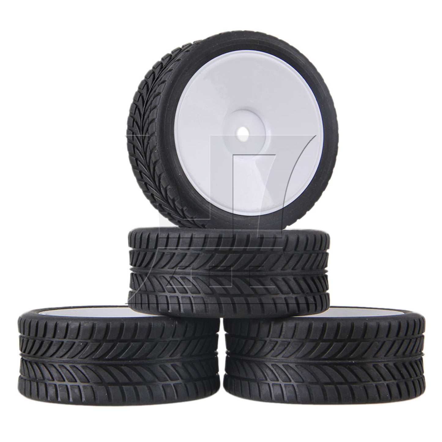 BQLZR RC1:10 On-road Fish Pattern Rubber Tires & Smooth Flat White Wheel Rims