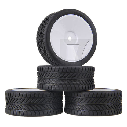 BQLZR RC1:10 On-road Fish Pattern Rubber Tires & Smooth Flat White Wheel Rims