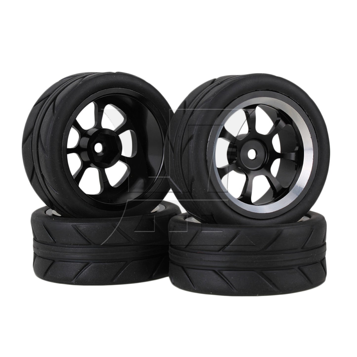 BQLZR 4 x RC 1:10 On-Road Car Plastic Drift Tire Sets & Black Alloy 7-Spoke Wheel Rim
