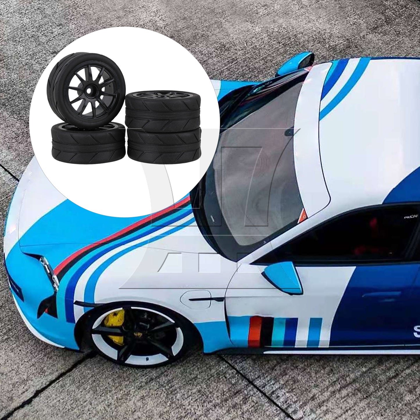 BQLZR RC1:10 On Road Car Black Rubber Tyres Plastic Wheel Rims10 Spoke