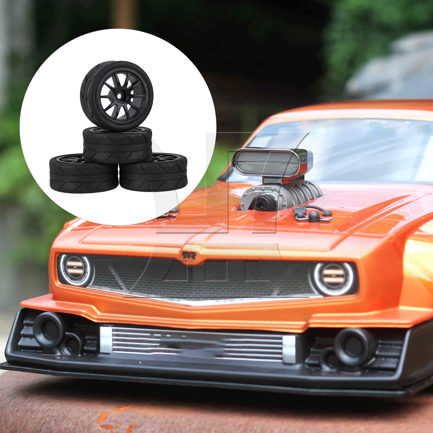 BQLZR RC1:10 On Road Car Black Rubber Tyres Plastic Wheel Rims10 Spoke