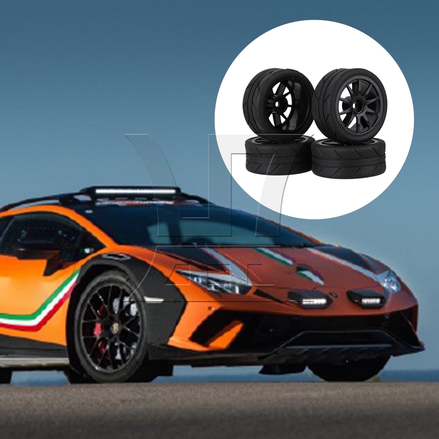 BQLZR RC1:10 On Road Car Black Rubber Tyres Plastic Wheel Rims10 Spoke