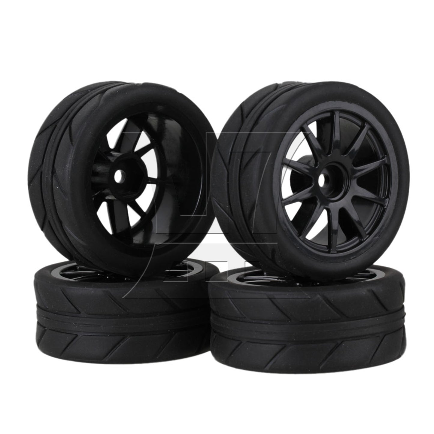 BQLZR RC1:10 On Road Car Black Rubber Tyres Plastic Wheel Rims10 Spoke