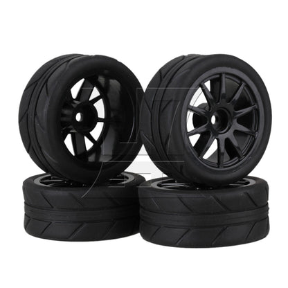BQLZR RC1:10 On Road Car Black Rubber Tyres Plastic Wheel Rims10 Spoke