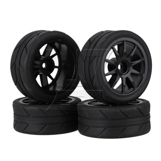 BQLZR RC1:10 On Road Car Black Rubber Tyres Plastic Wheel Rims10 Spoke