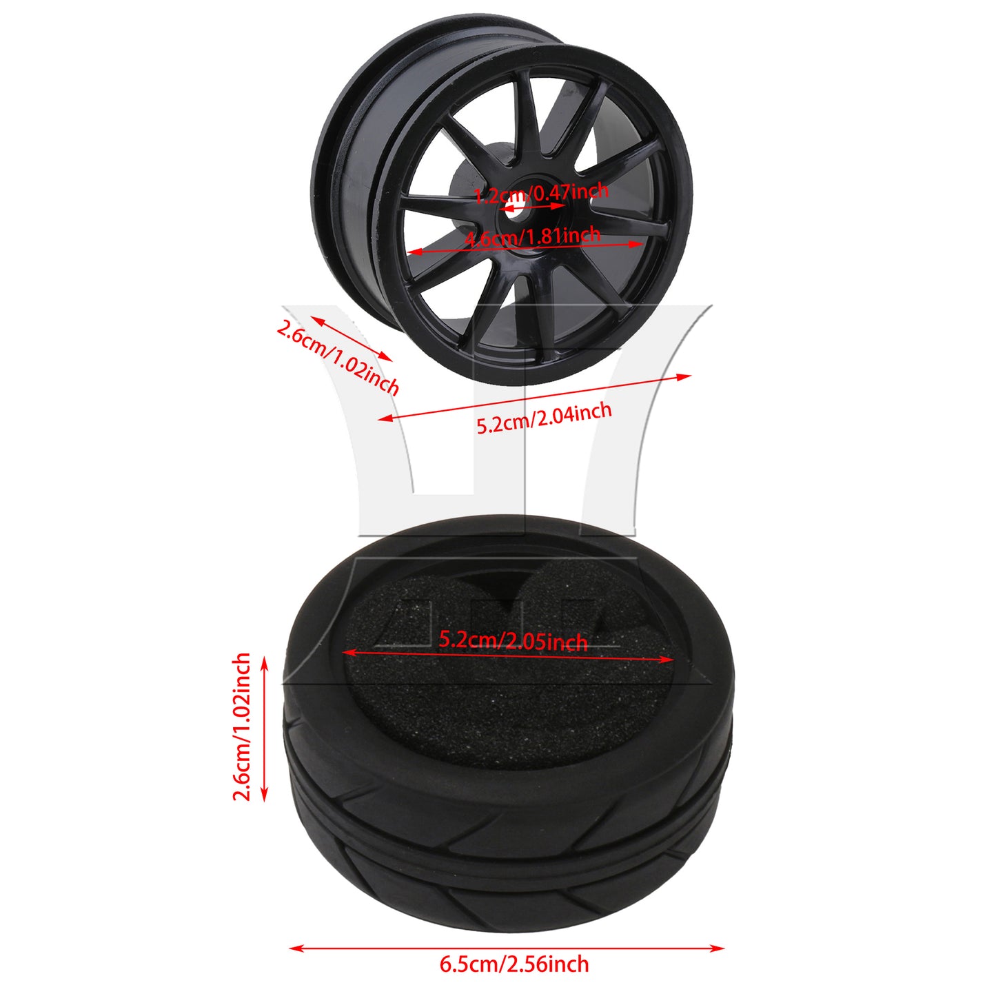 BQLZR RC1:10 On Road Car Black Rubber Tyres Plastic Wheel Rims10 Spoke