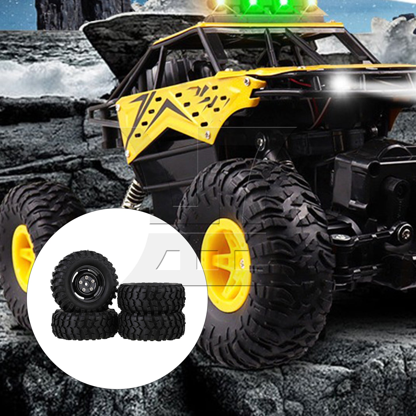 BQLZR 4x Black Plastic Wheel Rims w/Screws Rubber Tires fit RC 1:10 Class Rock Crawler