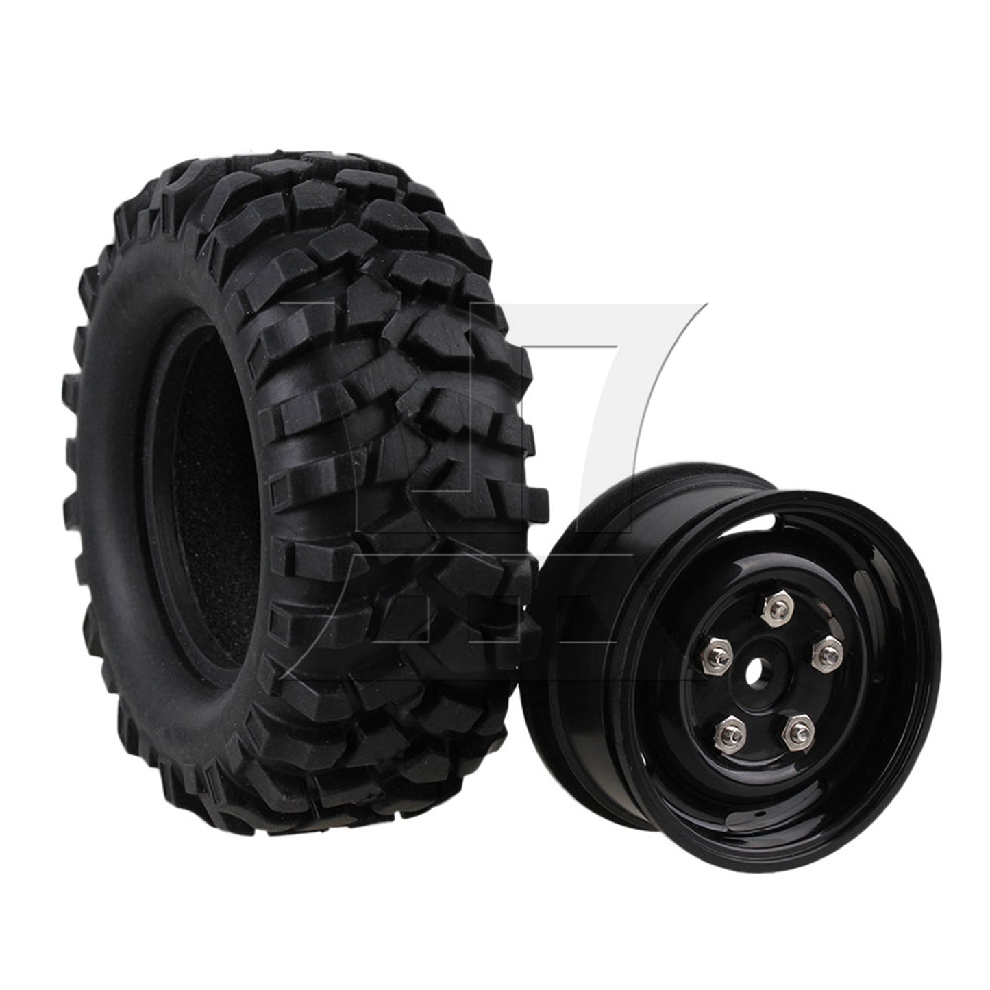 BQLZR Black Plastic Wheel Rims w/Screws Rubber Tires fit RC 1:10 Class Rock Crawler