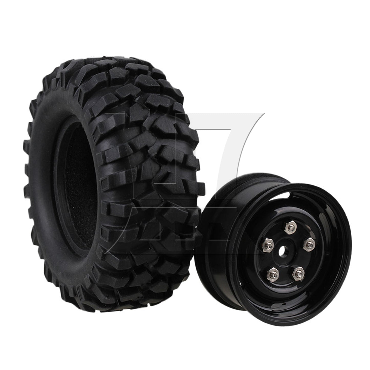 BQLZR 4x Black Plastic Wheel Rims w/Screws Rubber Tires fit RC 1:10 Class Rock Crawler
