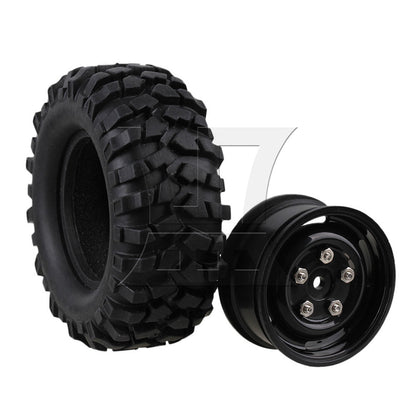BQLZR 4x Black Plastic Wheel Rims w/Screws Rubber Tires fit RC 1:10 Class Rock Crawler