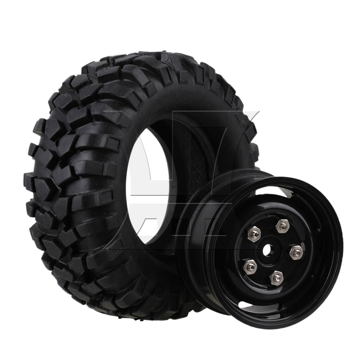 BQLZR Black Plastic Wheel Rims w/Screws Rubber Tires fit RC 1:10 Class Rock Crawler