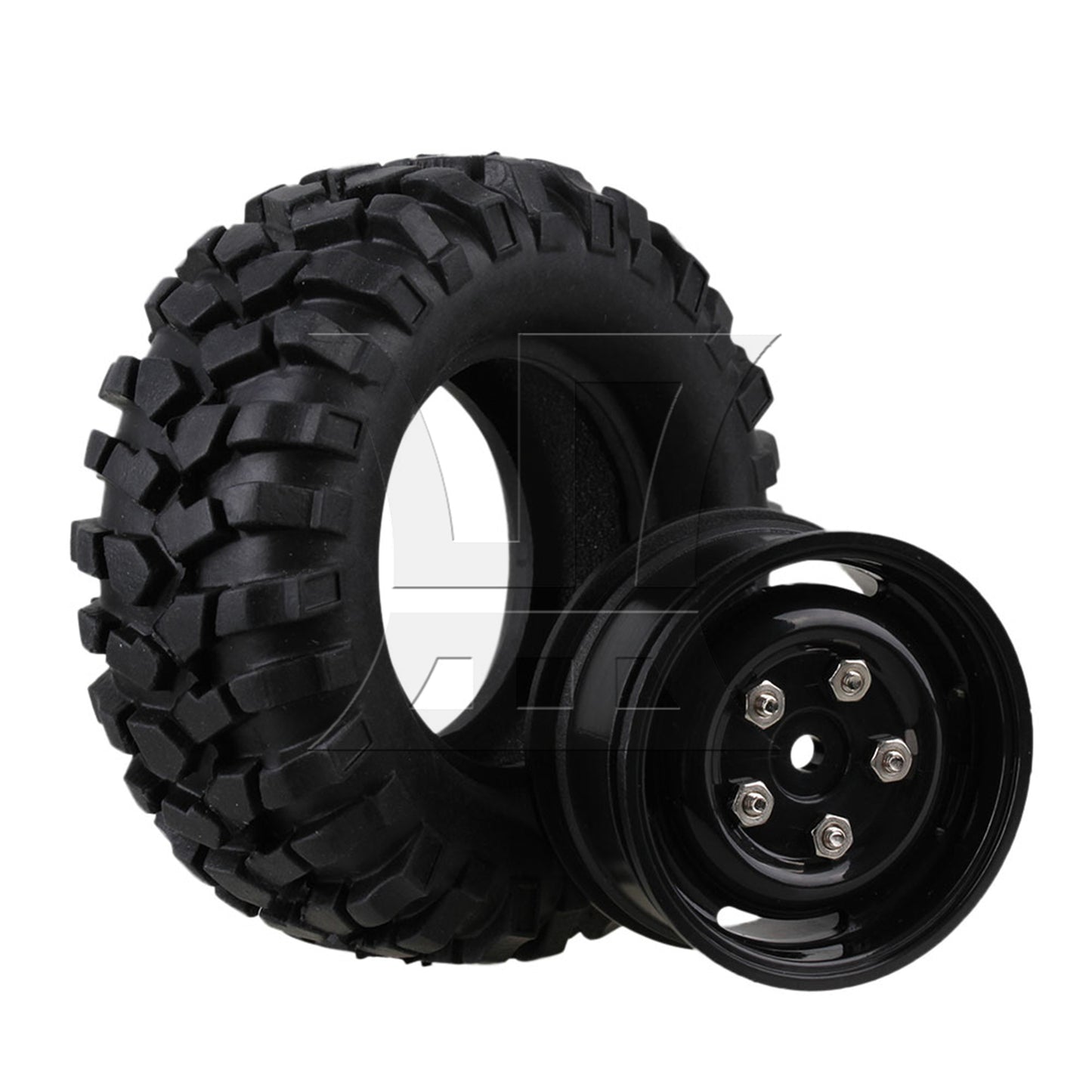 BQLZR 4x Black Plastic Wheel Rims w/Screws Rubber Tires fit RC 1:10 Class Rock Crawler