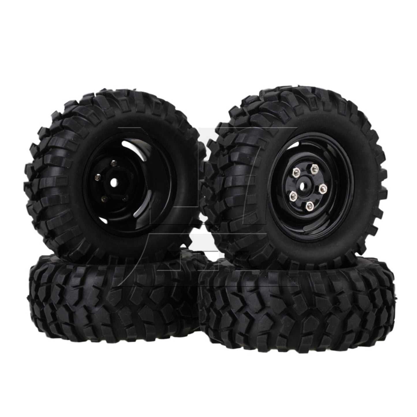BQLZR Black Plastic Wheel Rims w/Screws Rubber Tires fit RC 1:10 Class Rock Crawler