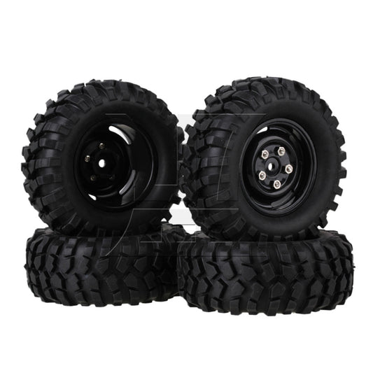BQLZR Black Plastic Wheel Rims w/Screws Rubber Tires fit RC 1:10 Class Rock Crawler