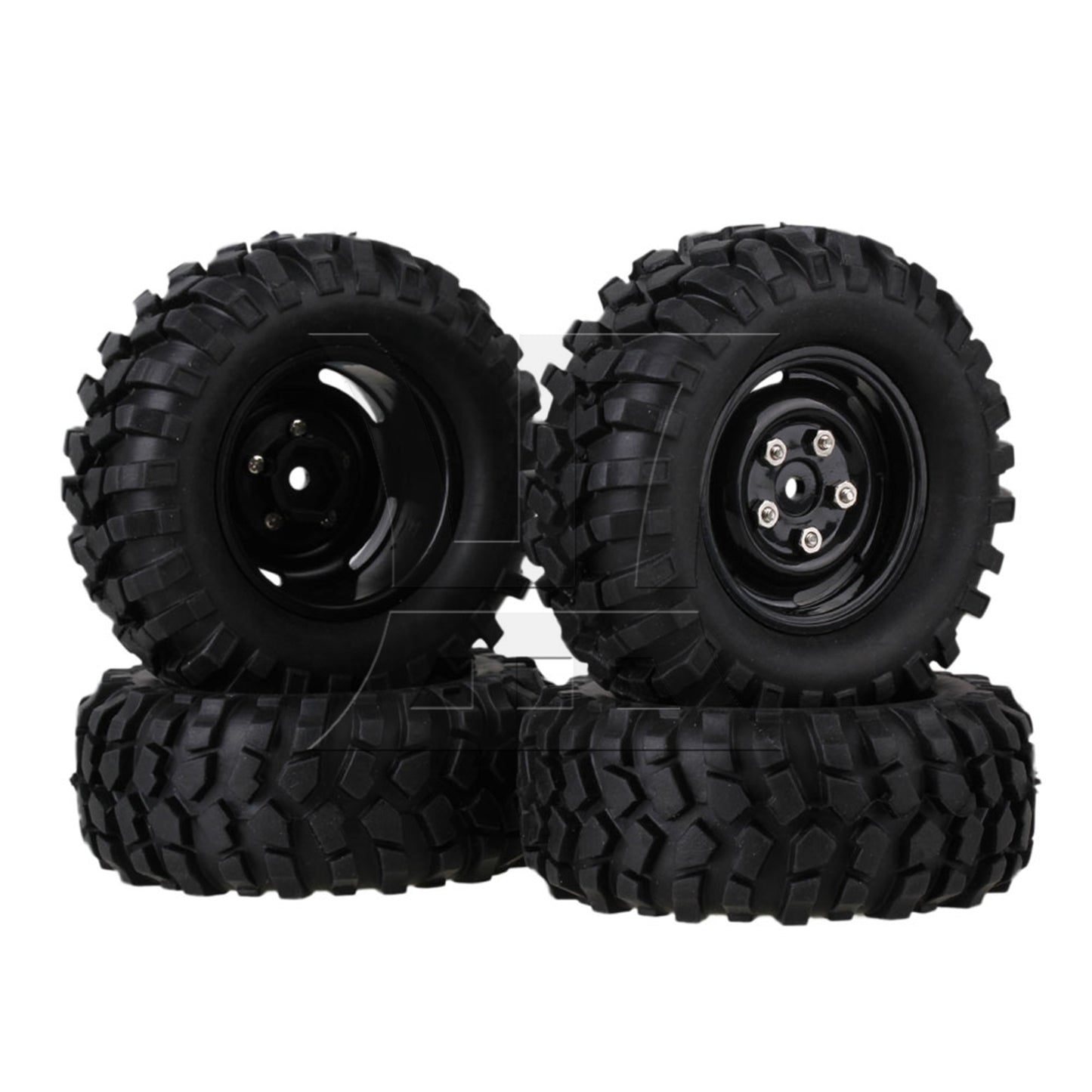 BQLZR 4x Black Plastic Wheel Rims w/Screws Rubber Tires fit RC 1:10 Class Rock Crawler
