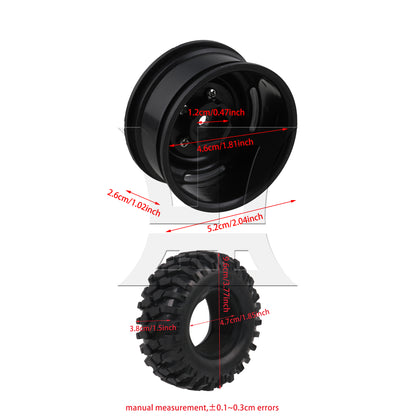 BQLZR Black Plastic Wheel Rims w/Screws Rubber Tires fit RC 1:10 Class Rock Crawler