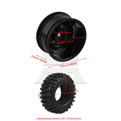 BQLZR 4x Black Plastic Wheel Rims w/Screws Rubber Tires fit RC 1:10 Class Rock Crawler