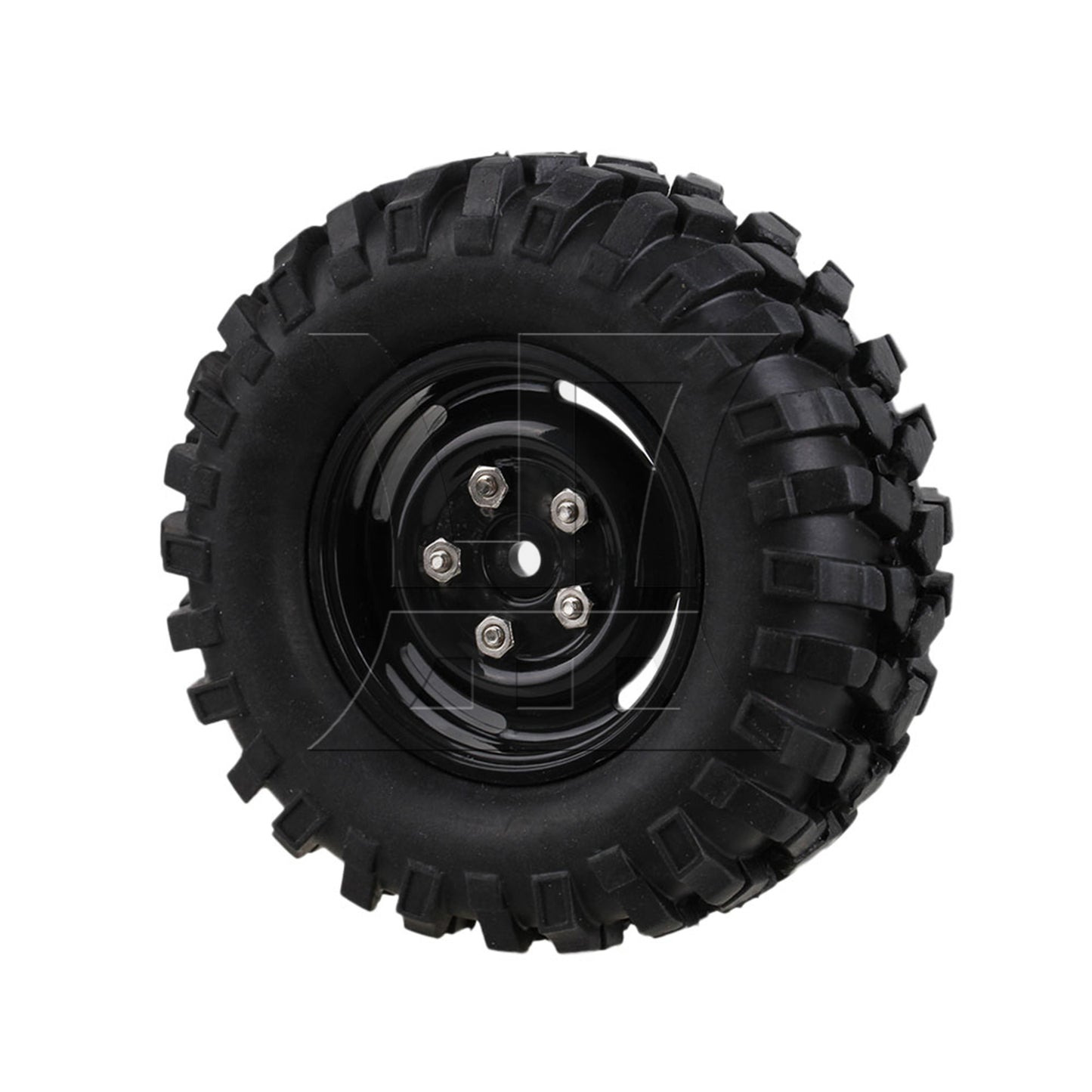 BQLZR 4x Black Plastic Wheel Rims w/Screws Rubber Tires fit RC 1:10 Class Rock Crawler