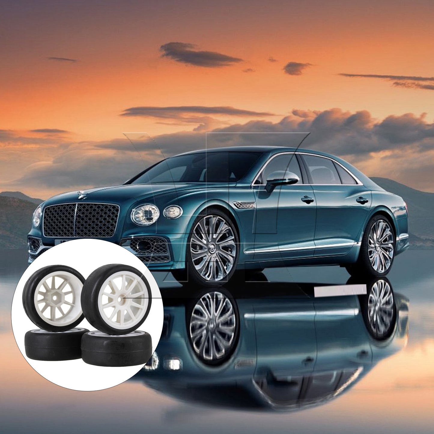 BQLZR  RC 1:10 On-Road Car Smooth Rubber Tire & White 10-Spoke Plastic Wheel Rims