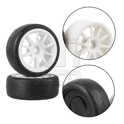 BQLZR  RC 1:10 On-Road Car Smooth Rubber Tire & White 10-Spoke Plastic Wheel Rims