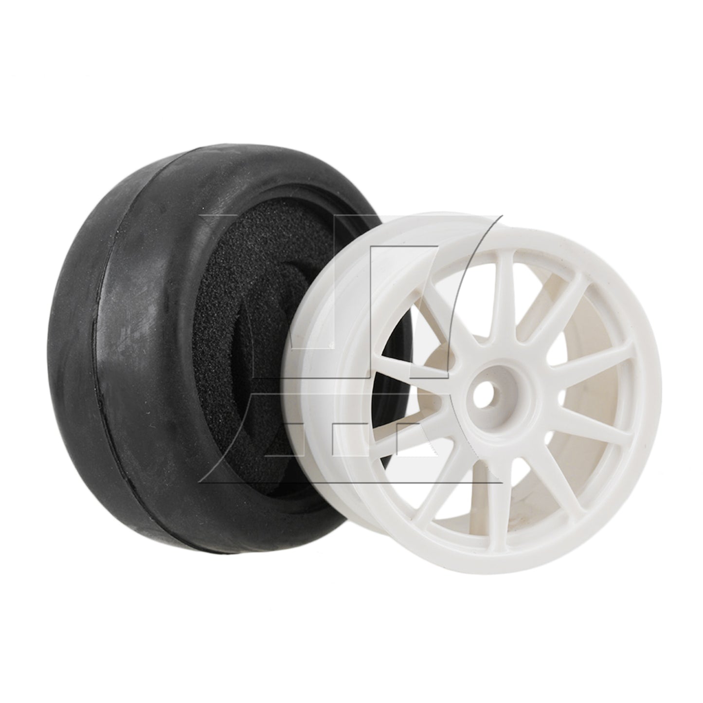 BQLZR  RC 1:10 On-Road Car Smooth Rubber Tire & White 10-Spoke Plastic Wheel Rims