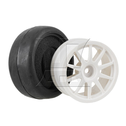 BQLZR  RC 1:10 On-Road Car Smooth Rubber Tire & White 10-Spoke Plastic Wheel Rims
